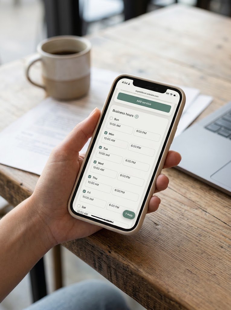 DepositBook upcoming bookings on a phone, with No-show, Done and Running late buttons