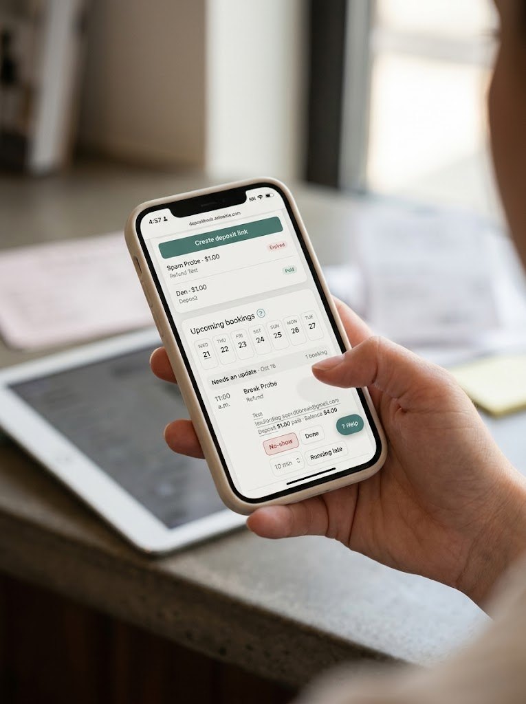 DepositBook business hours settings on a phone